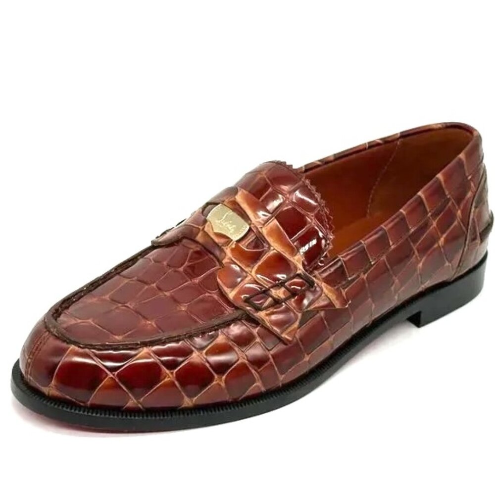 Christian Louboutin Penny Donna Croc Alligator Leather Loafers Flat Shoes